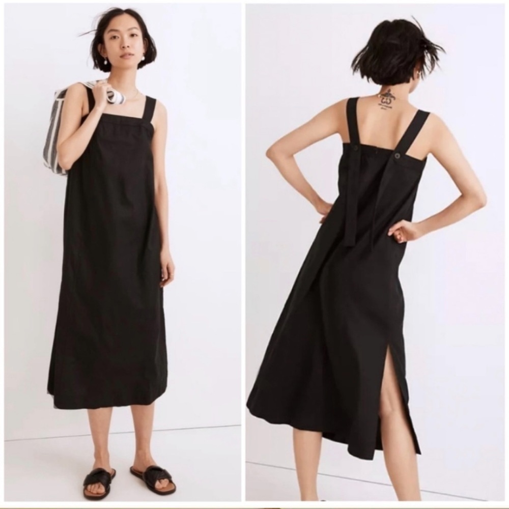 Black Square-Neck Midi Dress with Wide Straps